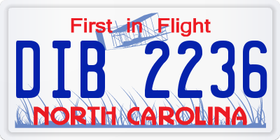 NC license plate DIB2236