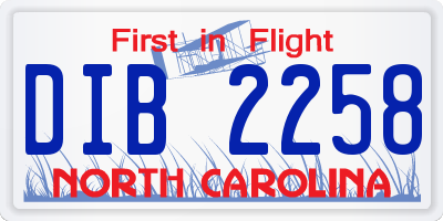 NC license plate DIB2258