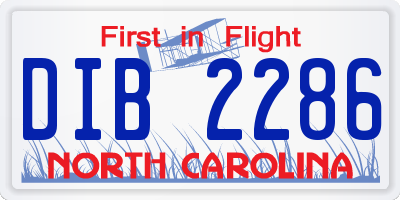 NC license plate DIB2286