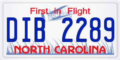 NC license plate DIB2289