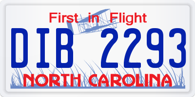 NC license plate DIB2293