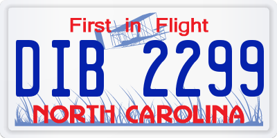 NC license plate DIB2299