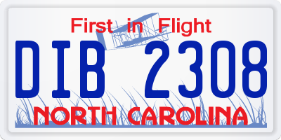 NC license plate DIB2308