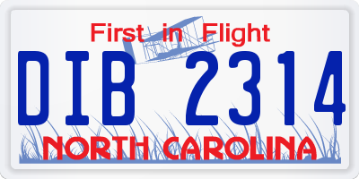 NC license plate DIB2314