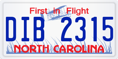 NC license plate DIB2315