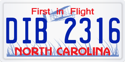 NC license plate DIB2316