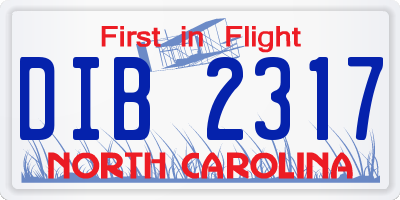 NC license plate DIB2317