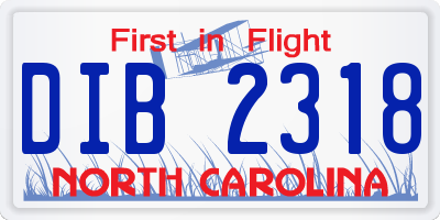 NC license plate DIB2318