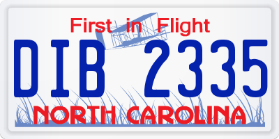 NC license plate DIB2335