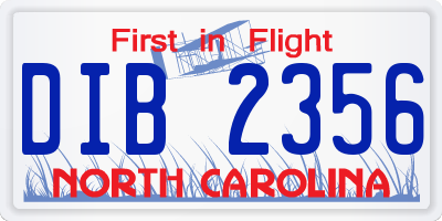 NC license plate DIB2356