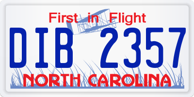 NC license plate DIB2357