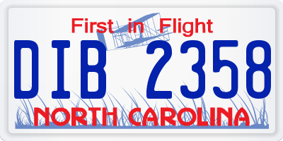 NC license plate DIB2358