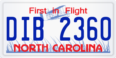 NC license plate DIB2360