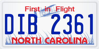 NC license plate DIB2361