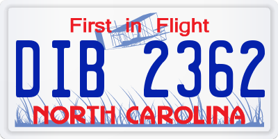 NC license plate DIB2362