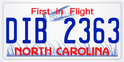 NC license plate DIB2363
