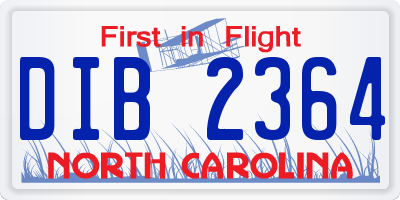 NC license plate DIB2364
