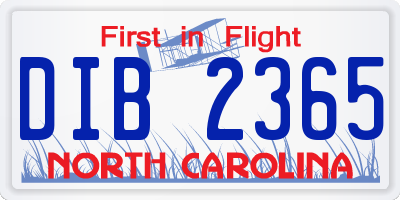 NC license plate DIB2365