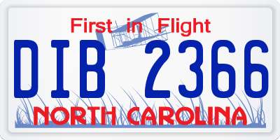 NC license plate DIB2366