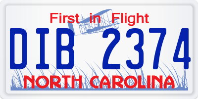NC license plate DIB2374