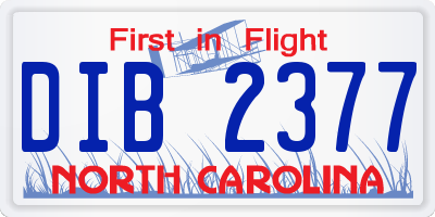 NC license plate DIB2377