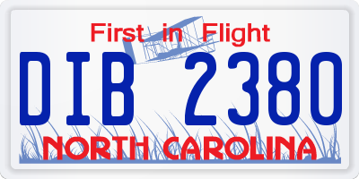 NC license plate DIB2380