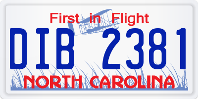 NC license plate DIB2381