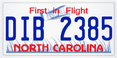 NC license plate DIB2385