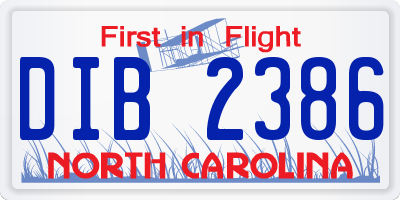 NC license plate DIB2386