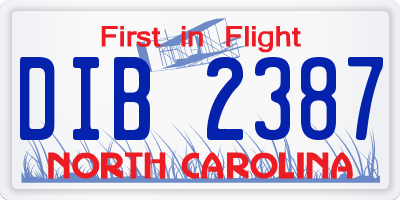 NC license plate DIB2387