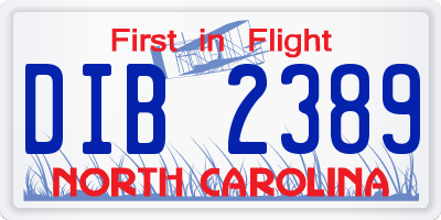 NC license plate DIB2389
