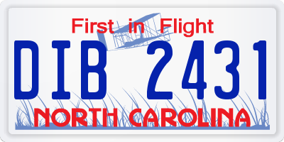 NC license plate DIB2431