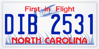NC license plate DIB2531
