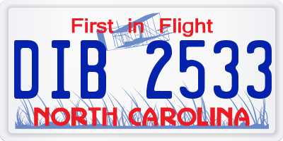 NC license plate DIB2533