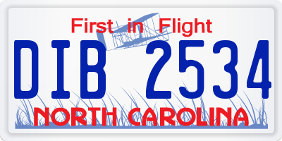 NC license plate DIB2534