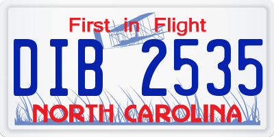 NC license plate DIB2535