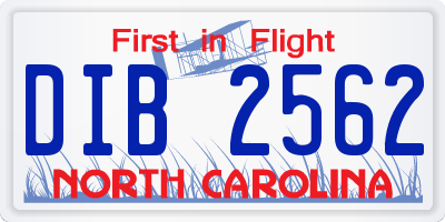 NC license plate DIB2562