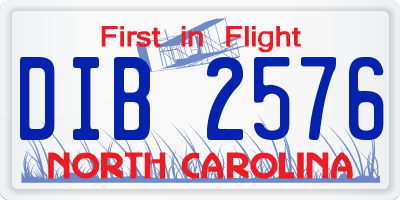 NC license plate DIB2576