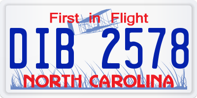 NC license plate DIB2578