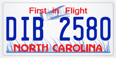 NC license plate DIB2580