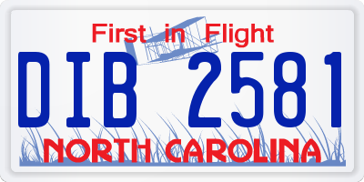 NC license plate DIB2581