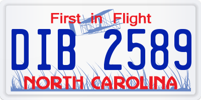 NC license plate DIB2589