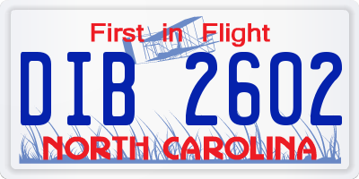 NC license plate DIB2602