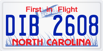 NC license plate DIB2608