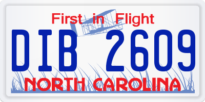 NC license plate DIB2609