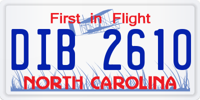 NC license plate DIB2610