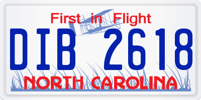 NC license plate DIB2618