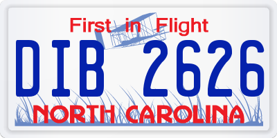 NC license plate DIB2626