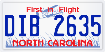 NC license plate DIB2635