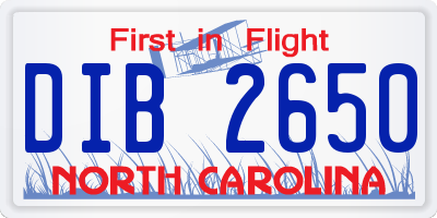 NC license plate DIB2650